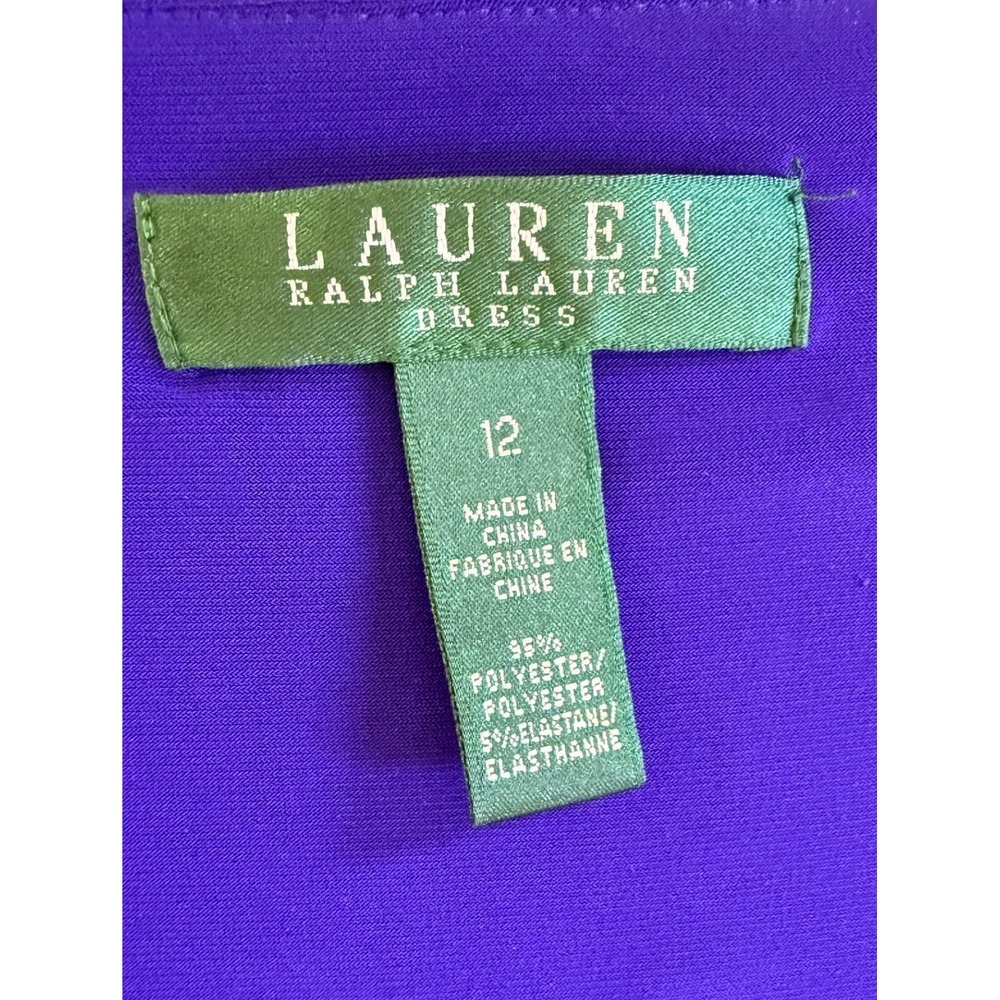 Lauren Ralph Lauren Royal Blue Cocktail Ruched V-Neck Sheath Dress Size 12 - Picture 3 of 10
